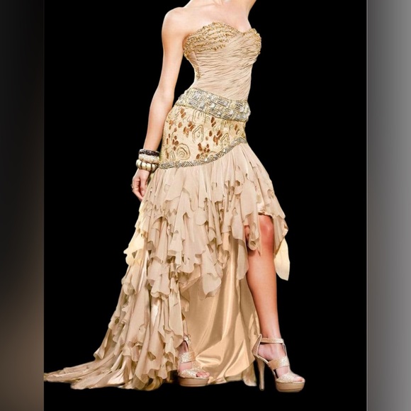 MNM Couture - JD011 Pleated Embellished Layered high low gown - Picture 1 of 5